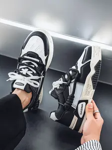 Men's Khaki-Off-White Color-Block Chunky Sneakers, Retro Cool Style, Mesh & Leather Paneling + Hemp Rope Laces, Color-Block Elegant, Retro Eye-Catching , Ideal for Street Outfits & Daily Outings