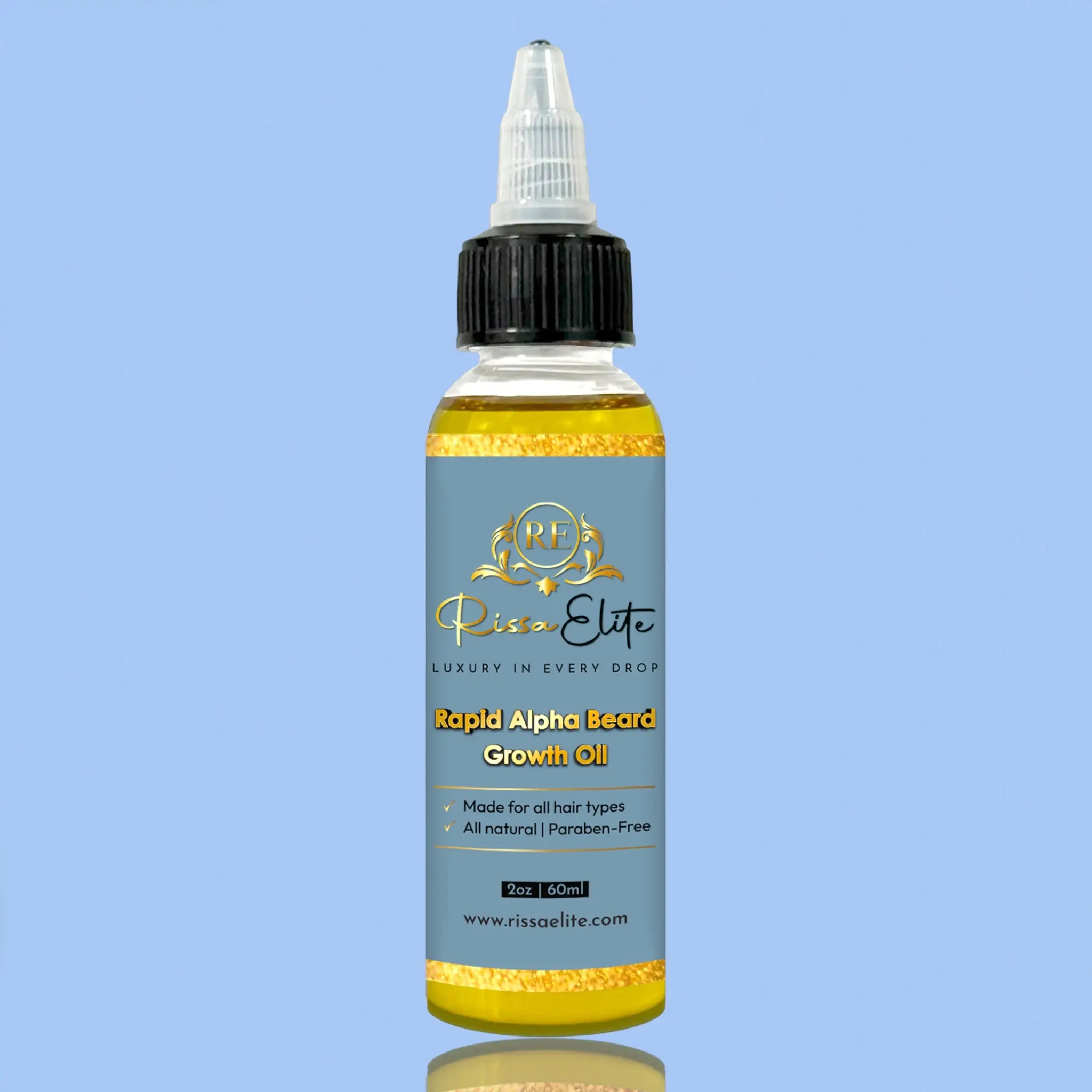 Rissa Elite Rapid Alpha Beard Growth Oil - Black Seed & Castor Oil Blend for Thicker Fuller Beard Hydrating Patch Repair Formula 2oz - Nourishing, Hair Care