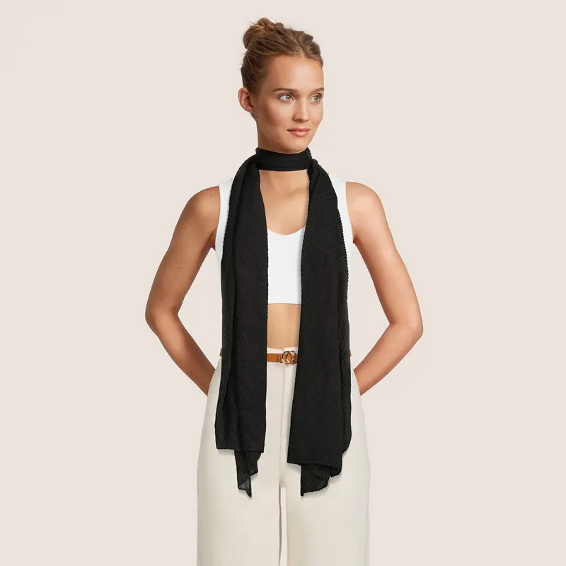Women's Angela's Accordion Faux Pashmina - Fashion Neck Shawl, Elegant Casual Chic Style Scarves, Solid Plain Fabric, Unisex Unique Fold Design, Layered Wear, All Seasons Dress Accessory