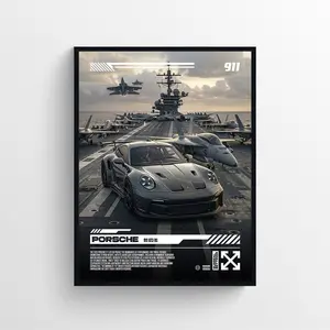 Porsche 911 Fighter Jet Car Poster ,, No frame