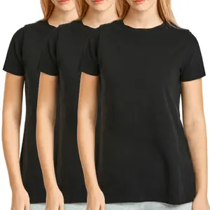 3 Pack Women's T-Shirts 95% Cotton Crew Neck Short Sleeve Tee Tops S - XL Classic Fit Regular Size Solid Breathable Casual Athletic Yoga Summer Activewear