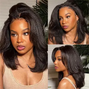 【Upgraded Drawstring】Lynee Monae’s style Sunber Yaki Straight Bob Pre-Cut 7X5 HD Lace Human Hair Wigs with Bye Bye Knots