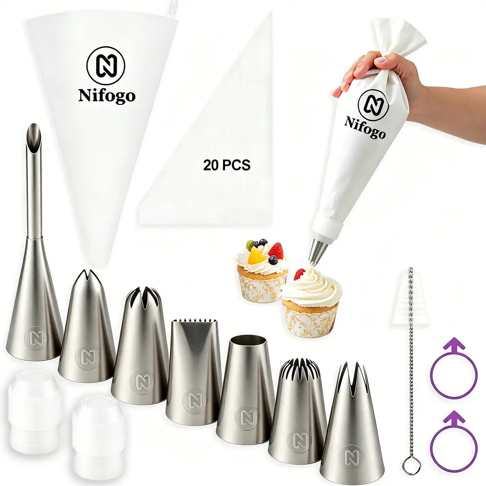 Baking Accessories Full Bakery Prep Accessory Bundle, Removable Non-Stick Springform Cake Pans, Fondant Cutters & Smoothing Combs All In One Decor Kit
