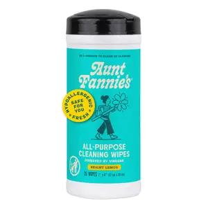 Aunt Fannie's Natural Cleaning Vinegar Wipes, Multipurpose Surface Cleaner, Bright Lemon Scent, 35 Count (Pack of 1), Packaging May Vary