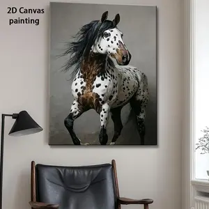 2D Flat, Appaloosa Horse Canvas Art Print with Wooden Frame - Majestic Spotted Horse Wall Decor, Vintage Western Style Framed Painting for Living Room, Bedroom, Hallway - Indoor/Outdoor Use, Sizes Available, High-Definition Durable Print, 2D Flat	