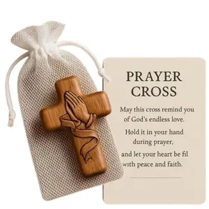 Homtrator Prayer Cross Gift, Silent Faith Embrace, Resin Praying Hands Cross, Mini Sanctuary, Wall Cross, Wood Craft, Decorative Item, Religious Decoration, Stylish Religious Decor, Religious Home Decor