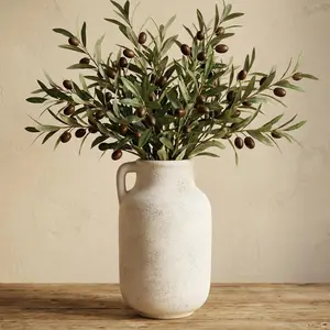 Ceramic Vase for Home Decor - 9.53 Inch Large White Farmhouse Vase, Rustic Handmade Flower Vase for Table Centerpiece, Living Room Shelf, Kitchen & Wedding Decor