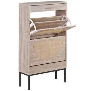 Segawe Shoe Cabinet Art of Half-Circle Rattan Weaving 2 Flip Drawers Shoe Rack Storage Organizer for Shoes and Slippers, Beige