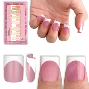 【LIVE】NOVO OVO Short Sharp Square White French Tip Nail Tips Press on BERRY PINK, Need Builder Gel Top Coat Nail Glue, Soft Gel Fake Nail Extension, Full Cover False Nails for Salon DIY x 15 Sizes 240 pcs【NO GLUE ,TOP COAT AND LAMP INCLUDED】