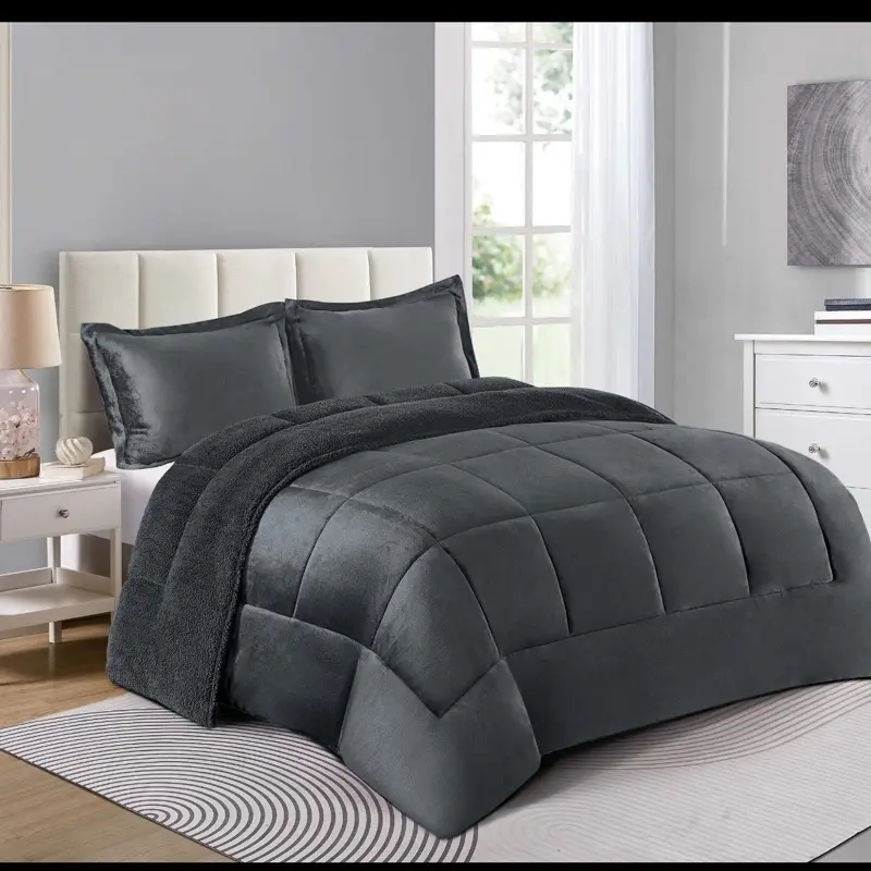 Sherpa Borrego 3-Pc Blanket Set with 2 Shams - solid color Bedding for Comfort and Style