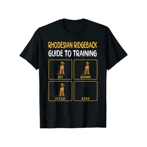 Rhodesian Ridgeback Training Commands Fun T-Shirt – "Sit," "Stay," & "Fetch" Graphic – Exclusive Short-Sleeve, Loose-Fit Crewneck Top for Dog Owners – The Ideal Choice for Pet Parents