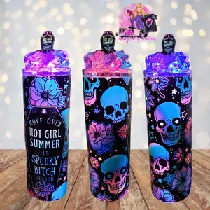 20 Oz Stainless Steel  Spooky Season Light Up Ice Tumbler with Removable Magnetic Lid - Drinkware, Bottle