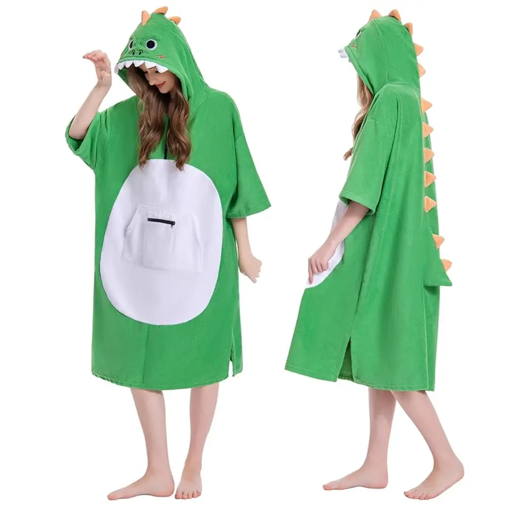 OLAOLA Dinosaur Surf Poncho Changing Towel For Men Women Quick Dry Microfiber Robe Beach Towel Adult Swim Cover-Up For Surfing
