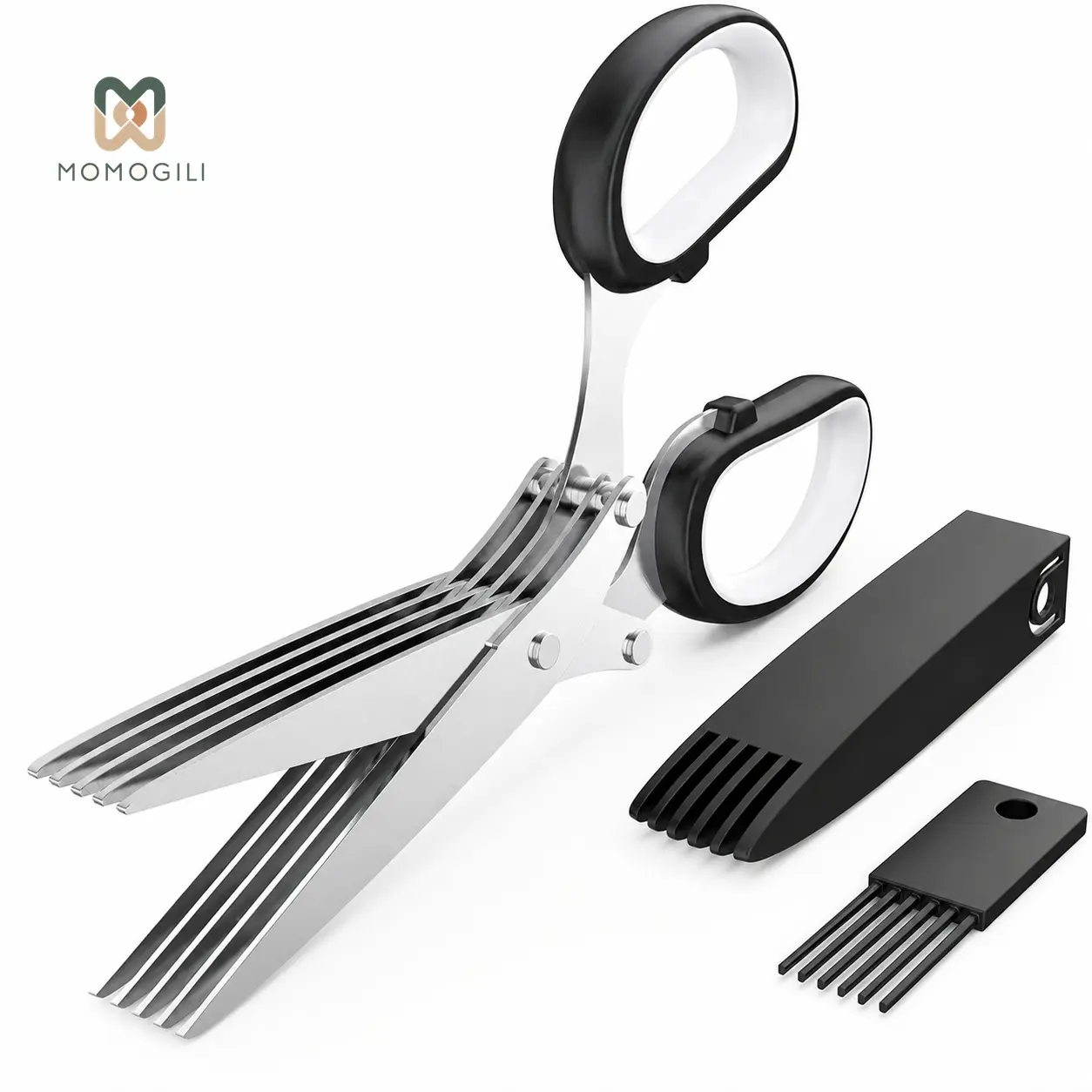 MOMOGILI Stainless Steel Multi-Purpose Herb Scissor for Herbs, Lettuce, Cilantro, Dishwasher Safe, Soft-Grip Handle, Must-Have Kitchen & Cooking Gadget