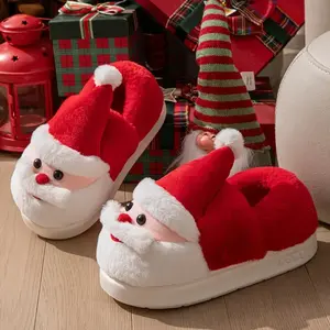 Cozy Christmas Santa Slippers for Women and Men - Warm, Thick Sole, Plush Winter Shoes with Festive Red and White Design, Perfect for Holiday Celebrations, Holiday Slippers | Playful Design | Soft Fabric Upper