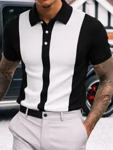 Summer Trend Men's Classic Short Sleeve Polo Shirt, Iconic Patchwork Design, Anti-Wrinkle Breathable Fabric, Casual Wear