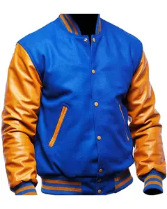 MotorCycleJackets Men's Blue and Yellow Varsity Letterman Jacket