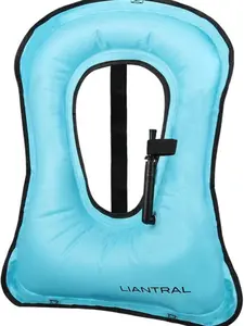 Portable Inflatable Snorkel Vest Jacket, Quick Inflation Swim Vest for Snorkeling Swimming Diving Safety, Adjustable Lightweight Buoyancy Aid for Adults, Cyan