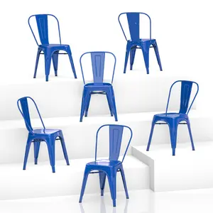 Ferroiarea 6-Pieces Blue Metal Dining Chairs with Backrest – Sturdy Kitchen Chairs for Dining Room, Indoor Stackable Chair Set