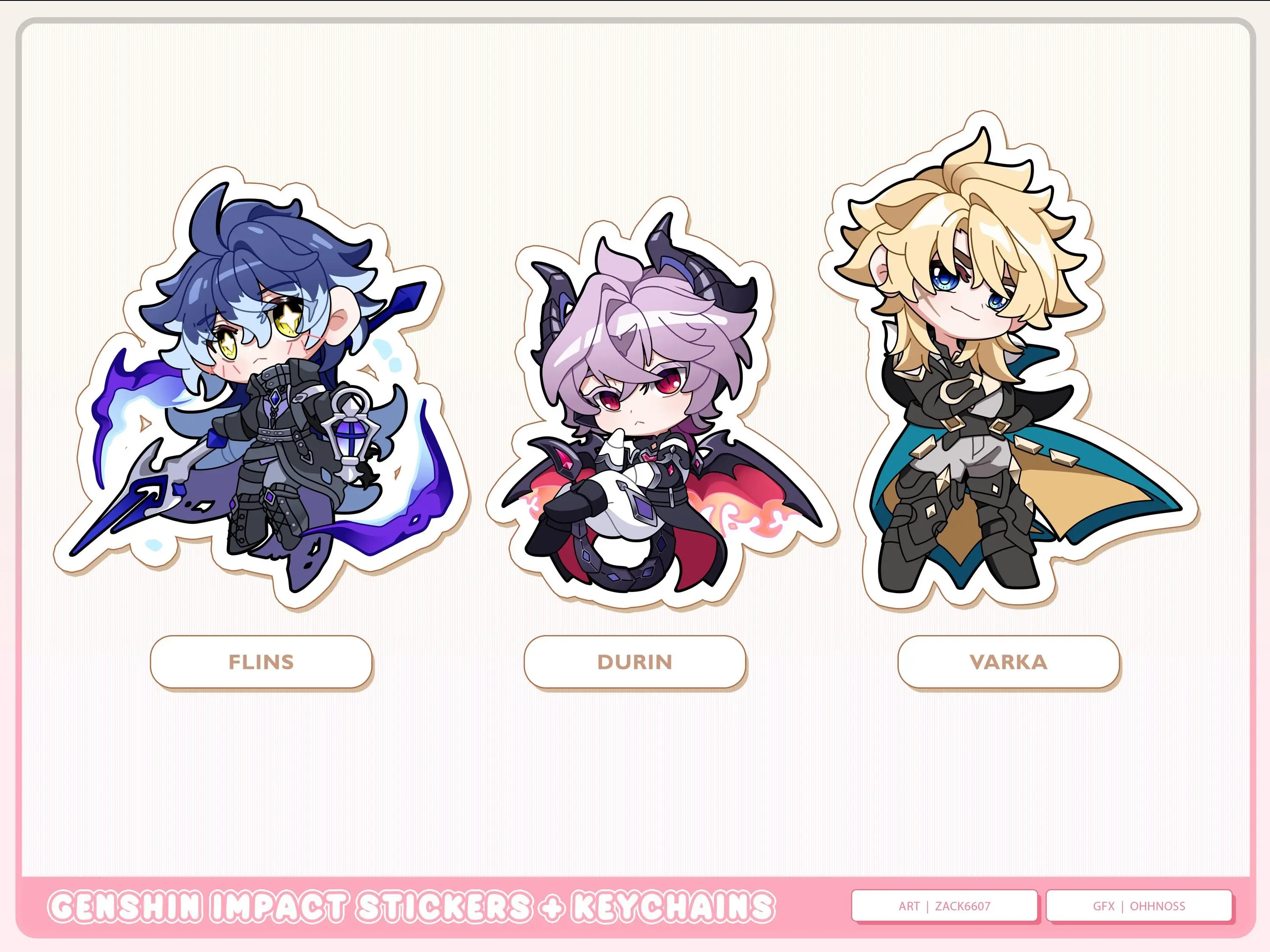 Genshin Impact Nod Krai Keychains Flins, Durin and Varka