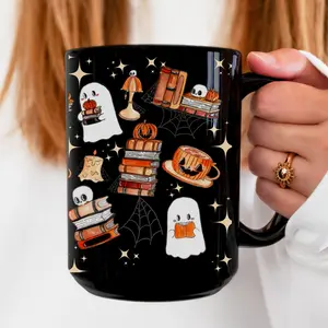 Reading Ghost Mug, Halloween Coffee Mug, Housewarming Gift, Bookish Ghost Gift, Spooky Vibes, Cute Halloween Mug, Fall Book Coffee Mug Drinkware Reusable