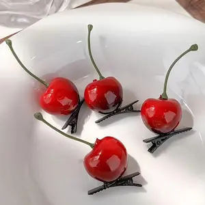2-Pack Cherry Shaped Solid Color Duckbill Hair Clips - Fun Quirky Hair Accessories for 14+ Age Group, Cute and Sweet Design, Multiple Piece Set