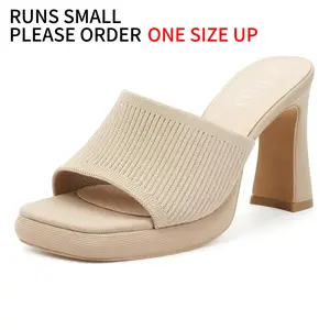 MUSSHOE Chunky Heel Platform Sandals Square Toe Slip On Design