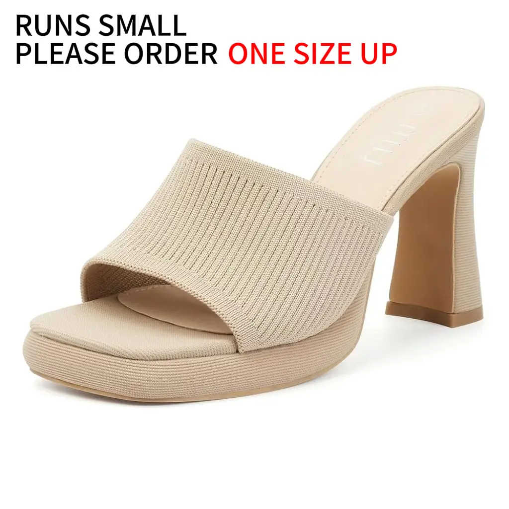 MUSSHOE Chunky Heel Platform Sandals Square Toe Slip On Design