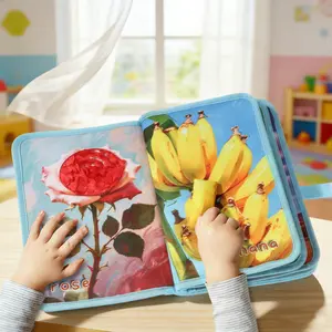 Early Learning Touch Book for Babies, Cartoon Plant Fruit Alphabet Book, Infant Cloth Book, Early Education Material, Newborn Gift