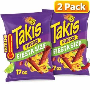 Takis Fuego 17 oz Fiesta Size Hot Chili Pepper & Lime Flavored Extreme Spicy Rolled Corn Tortilla Chips (2 Pack )