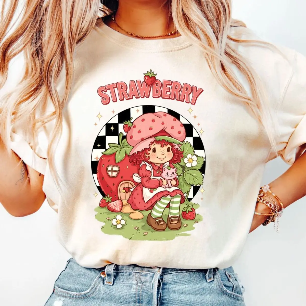 Comfort Colors Strawberry Shortcake T Shirt, 1970's Strawberry Shirt, Cute Vintage Tee, Gift For Fan Gift For Her For Him, Unisex Fitted Short Sleeve Tee, Crewneck Top