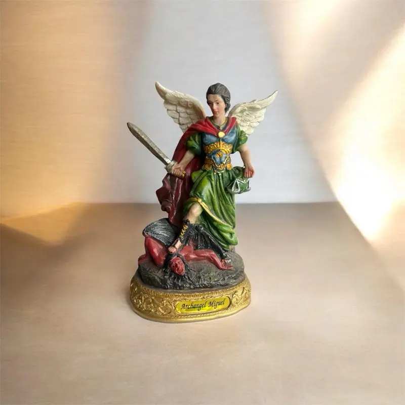 Arcángel Miguel 5” Statue - Detailed Angel Figurine with Sword and Wings - Decorative Religious Ornament for Home Decor