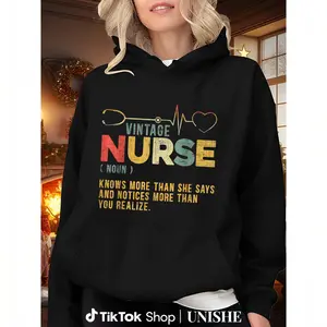 100% Cotton Vintage Nurse Hoodie – Long Sleeve Registered Nursing Medical Definition
