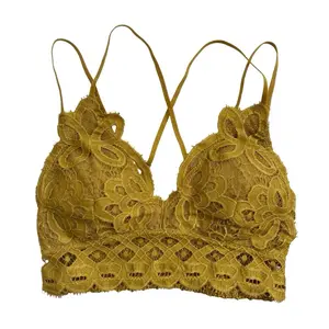 Mustard Crochet Bralette - No Wire, Adjustable Straps, Removable Padding