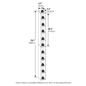 FULDA Bookcase, 10-Tier Bookshelf, Space Saving Storage Shelf Bookcase, 9.2 x 5.9 x 78.7, for Living Room Bedroom Home Office, Blackwood