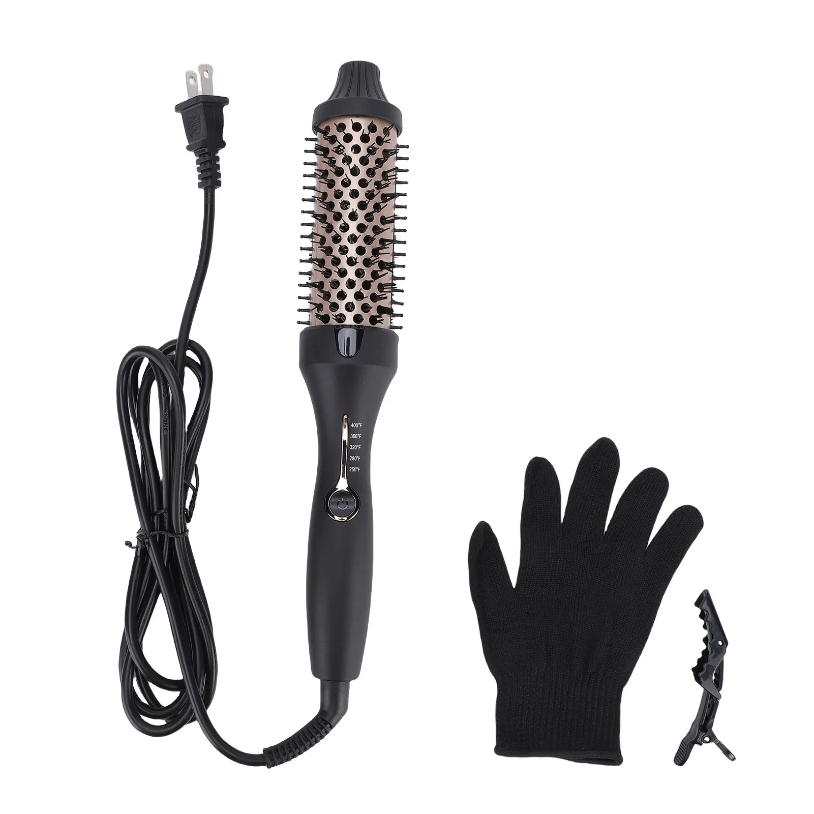 3-in-1 Hot Air Comb, Thermal Brush, Curling Iron and Straightening Brush, 38mm Barrel, Dual PTC Fast Heating, 5 Temp Settings (120°C-200°C), Ceramic Coating, Auto Shut-Off