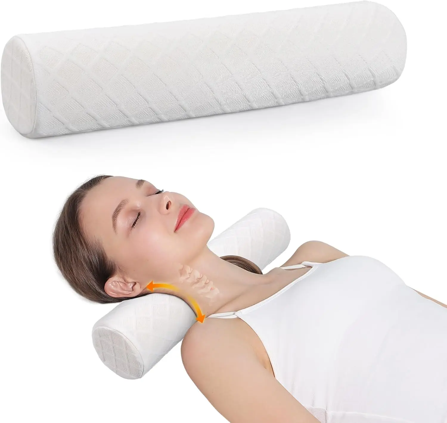 Roll Pillow, Medium Soft Memory   Round Pillow Cylinder Bolster Pillow for Sleeping, Round  Support for Bed, ,  and Yoga (White, Medium - 3.9" H)