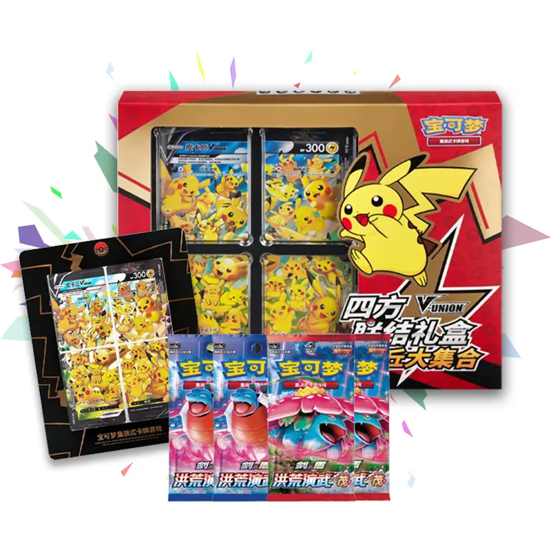 Pikachu V-UNION Gift Box | 4 Card Set + Promo Card + Booster Packs Collection