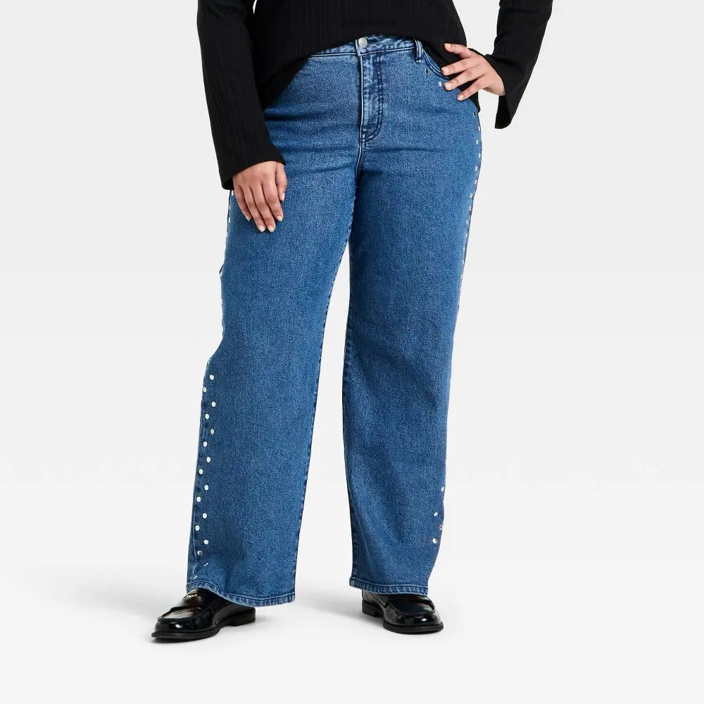 Women's Straight Leg Embellished Jeans - Ava & Viv