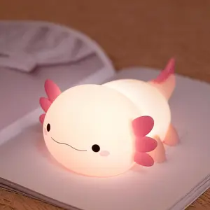 2025 Pink Axolotl Night Light - Squishy Silicone Animal Lamp, 2-Level Touch LED light for Kids Room & Dorm, Dimmable Warm White, USB Rechargeable, Eye Protection