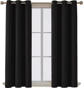 Blackout Curtains Solid Room Darkening Insulated Grommet Window Black Curtain 42x63 Inch,1 Panel
