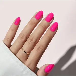 Neon Pink Flame Oval Press On Nails