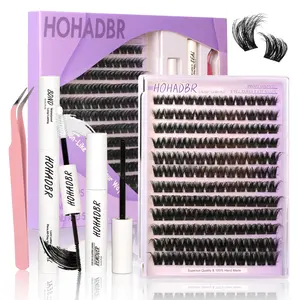 HOHADBR Soft Fluffy Long-Lasting Lashes with Glue Remover & Tweezer for Beginners Easy At-Home Application - Eyelash Set  Extension Wispy DIY Lash