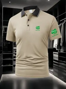 Men's Saudi Arabia National Flag Element Print Polo Shirt - Chest & Sleeve Double Print Design, Minimalist & Stylish, Soft & Comfortable Summer Short Sleeve, Casual Daily Top