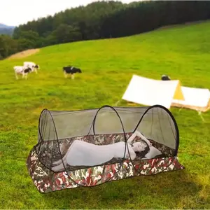 Easy-Setup Fully Enclosed Net Easy-Setup Camo Single Mosquito Net for Camping - Fully Enclosed, Portable & Durable Nylon Mesh with Zipper Closure