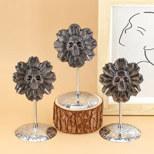 【Star Gate】Gothic Skull - Flower Sculptures Set | Handcrafted Crystal Macabre Art with Metallic Textures & Chrome Bases