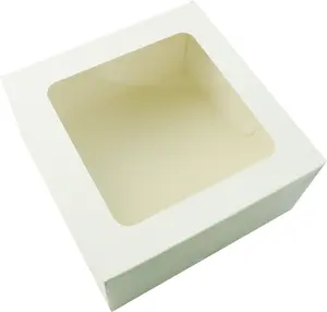 8x8x4 inch White Cake Boxes with Window, Pack of 3