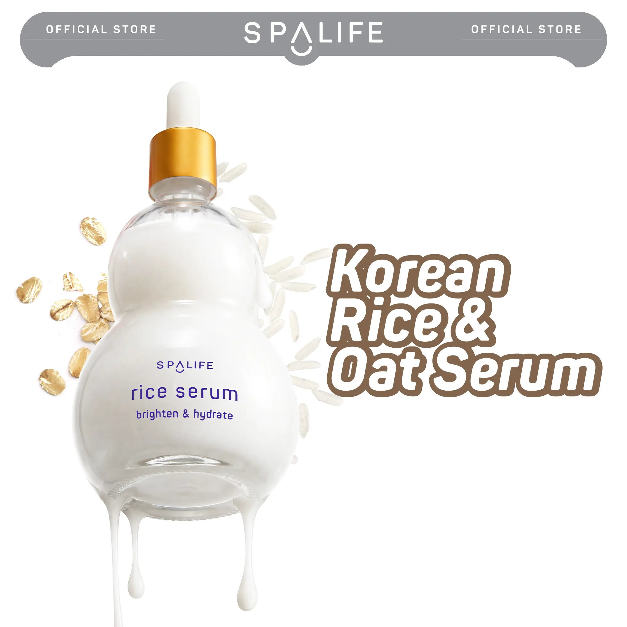 SpaLife Hyaluronic Acid Korean Rice Glass Skin Serum | Fast-Absorbing Hydrating, Smoothing, & Brightening Serum for Dry Skin, Dullness & Uneven Tone