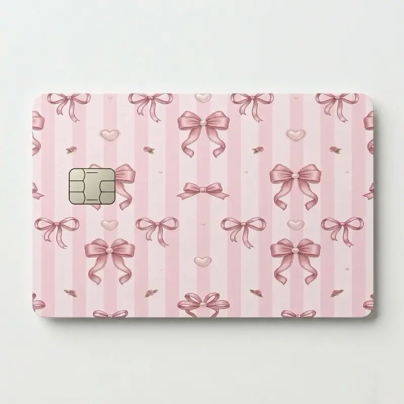 Coquette Credit Card Skin - Cute Bow & Heart Design | Waterproof Vinyl Card Cover | Aesthetic & Durable Sticker, Decal Sticker, Durable Adhesive Stickers