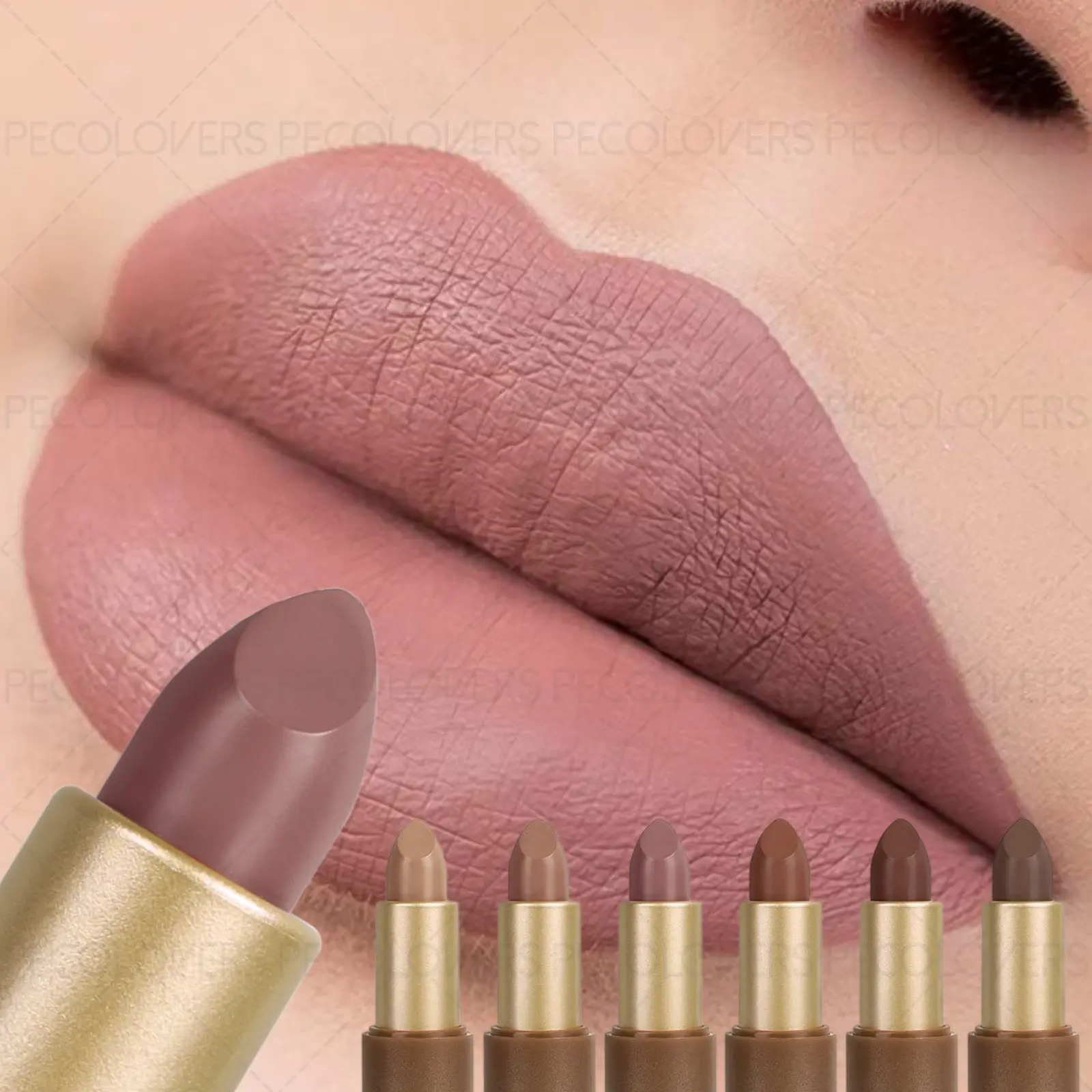6pcs/set Brown Matte Moisturizing Hydrating Lipstick, Smooth Velvet Nude Makeup, Rich Color, Suitable for Autumn and Winter, Suitable for All Skin Types, Hydrate